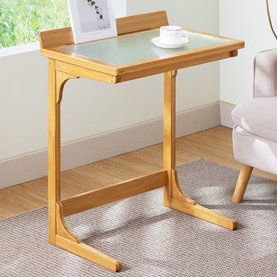 Modern Minimalist Rectangular Bamboo Glass Tabletop End Table For Living Room