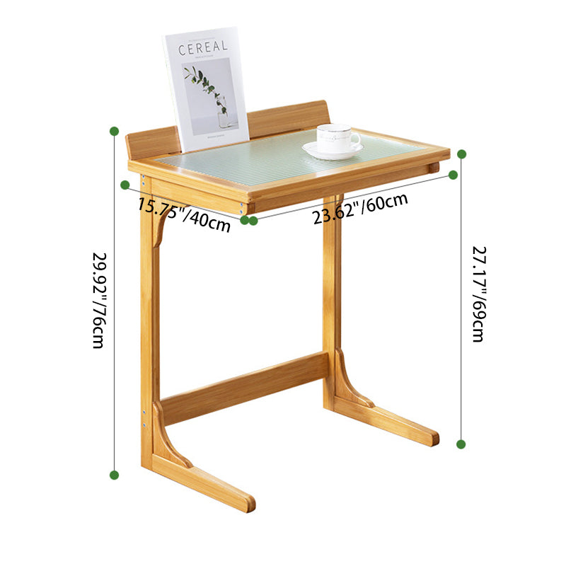 Modern Minimalist Rectangular Bamboo Glass Tabletop End Table For Living Room