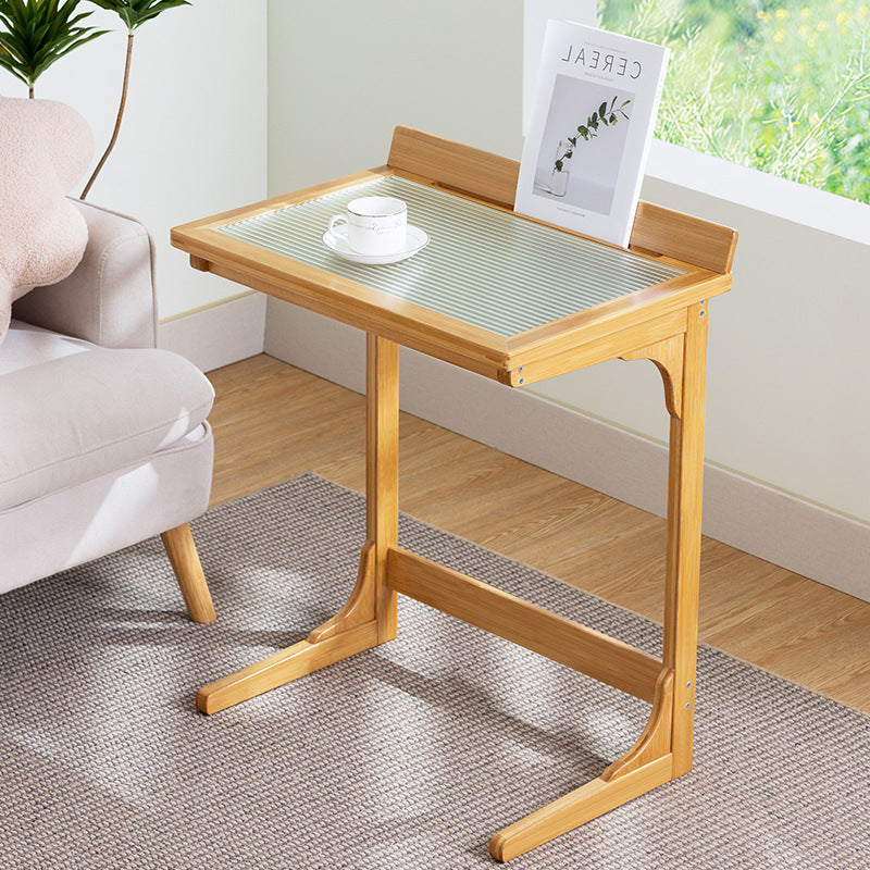 Modern Minimalist Rectangular Bamboo Glass Tabletop End Table For Living Room