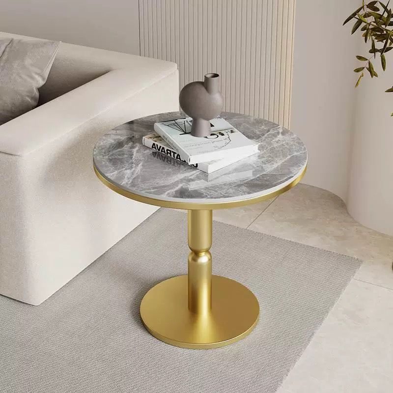 Contemporary Nordic Round Cylindrical Rock Slab Tabletop Carbon Steel Base Coffee Table For Living Room