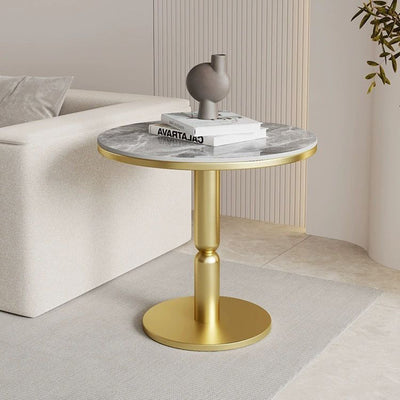 Contemporary Nordic Round Cylindrical Rock Slab Tabletop Carbon Steel Base Coffee Table For Living Room