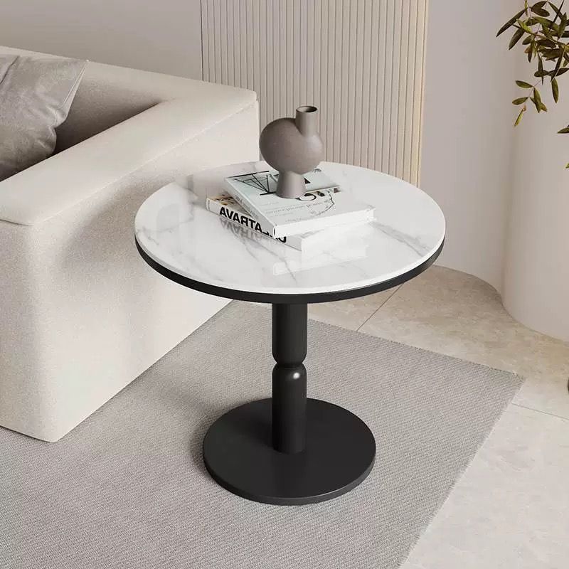 Contemporary Nordic Round Cylindrical Rock Slab Tabletop Carbon Steel Base Coffee Table For Living Room