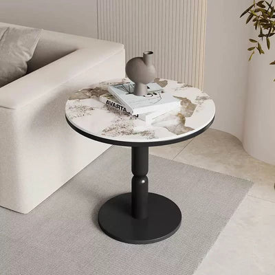 Contemporary Nordic Round Cylindrical Rock Slab Tabletop Carbon Steel Base Coffee Table For Living Room