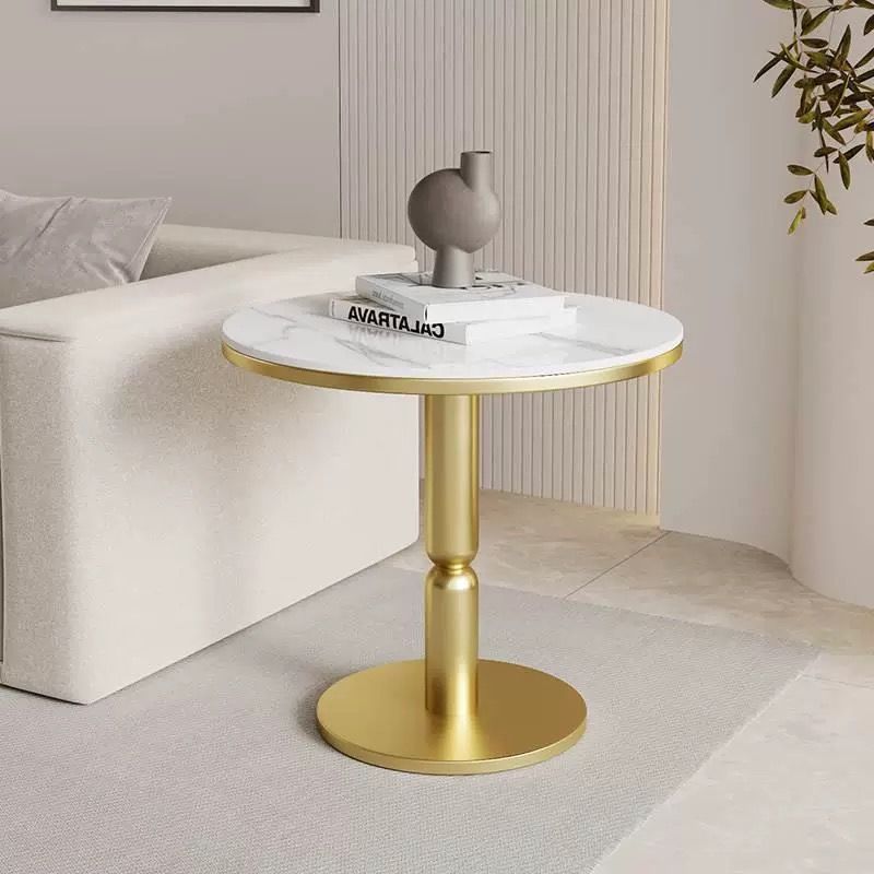 Contemporary Nordic Round Cylindrical Rock Slab Tabletop Carbon Steel Base Coffee Table For Living Room