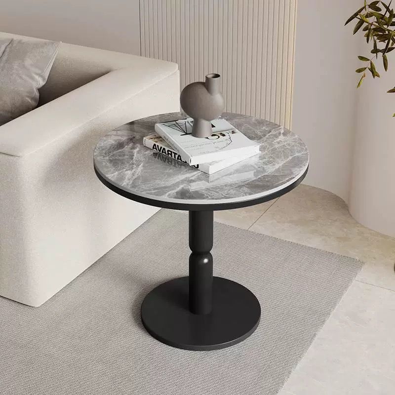 Contemporary Nordic Round Cylindrical Rock Slab Tabletop Carbon Steel Base Coffee Table For Living Room