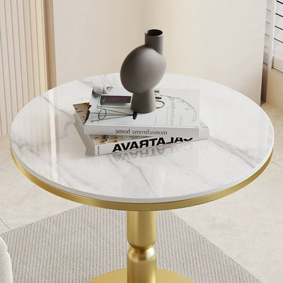 Contemporary Nordic Round Cylindrical Rock Slab Tabletop Carbon Steel Base Coffee Table For Living Room