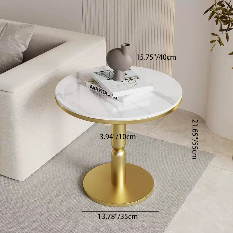 Contemporary Nordic Round Cylindrical Rock Slab Tabletop Carbon Steel Base Coffee Table For Living Room