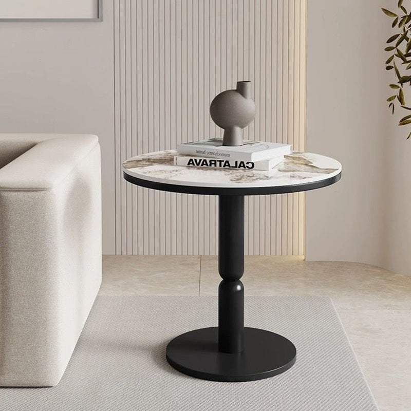 Contemporary Nordic Round Cylindrical Rock Slab Tabletop Carbon Steel Base Coffee Table For Living Room