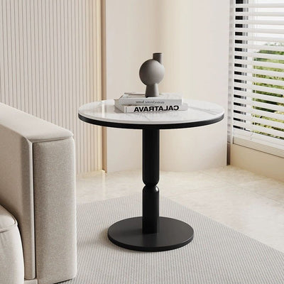 Contemporary Nordic Round Cylindrical Rock Slab Tabletop Carbon Steel Base Coffee Table For Living Room