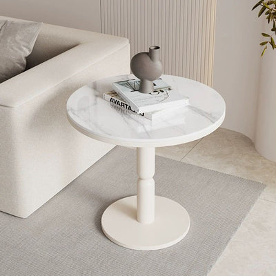 Contemporary Nordic Round Cylindrical Rock Slab Tabletop Carbon Steel Base Coffee Table For Living Room