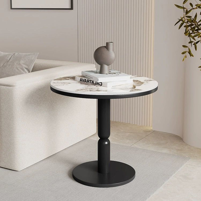 Contemporary Nordic Round Cylindrical Rock Slab Tabletop Carbon Steel Base Coffee Table For Living Room