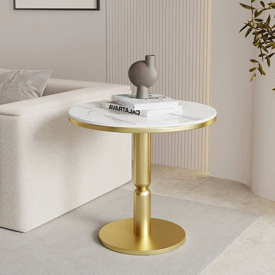 Contemporary Nordic Round Cylindrical Rock Slab Tabletop Carbon Steel Base Coffee Table For Living Room