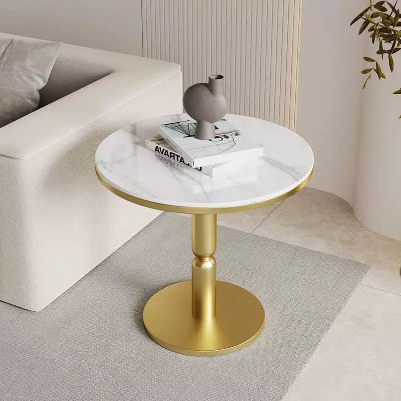 Contemporary Nordic Round Cylindrical Rock Slab Tabletop Carbon Steel Base Coffee Table For Living Room