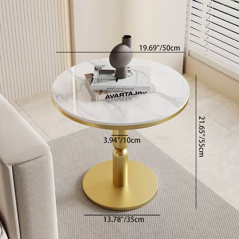 Contemporary Nordic Round Cylindrical Rock Slab Tabletop Carbon Steel Base Coffee Table For Living Room