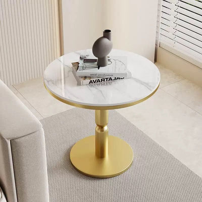 Contemporary Nordic Round Cylindrical Rock Slab Tabletop Carbon Steel Base Coffee Table For Living Room