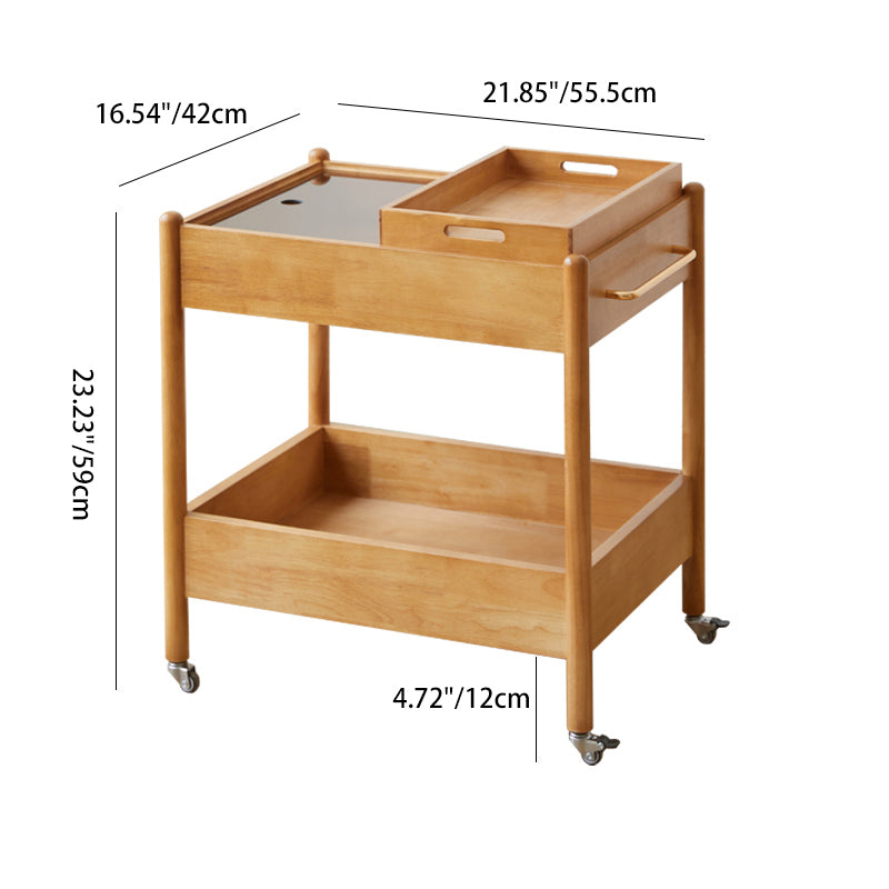 Modern Minimalist Removable Rectangular Solid Wood Frame Glass Tabletop Coffee Table 2-Tier 1-Tray For Living Room