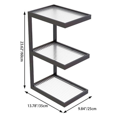 Modern Minimalist Rectangular Iron Frame Glass End Table 3/4 Tier For Living Room