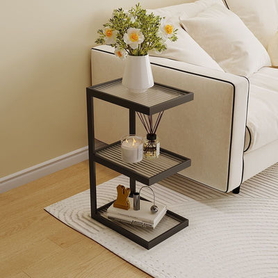 Modern Minimalist Rectangular Iron Frame Glass End Table 3/4 Tier For Living Room