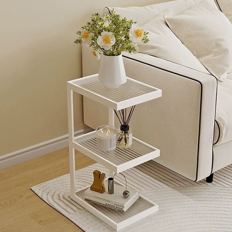 Modern Minimalist Rectangular Iron Frame Glass End Table 3/4 Tier For Living Room