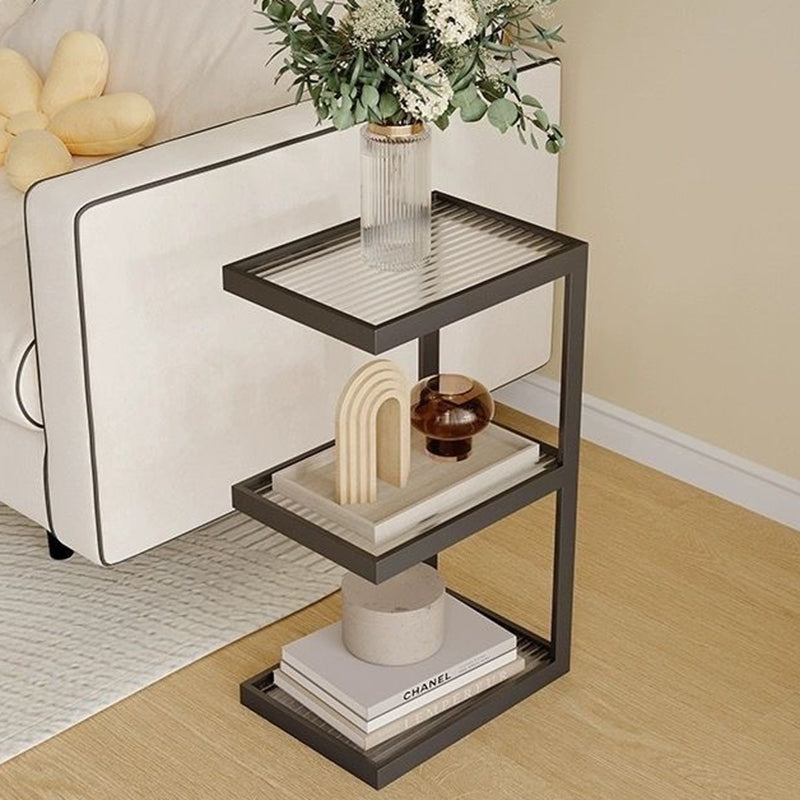 Modern Minimalist Rectangular Iron Frame Glass End Table 3/4 Tier For Living Room