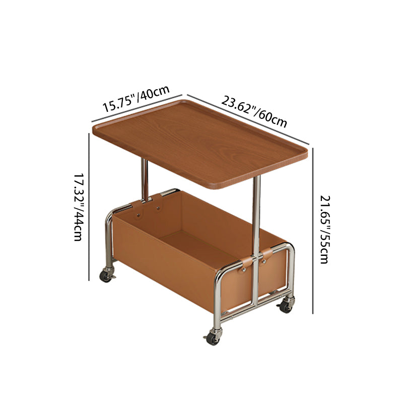 Modern Minimalist Rectangular Iron Frame High Density Panel Leather End Table 1-Storage For Living Room