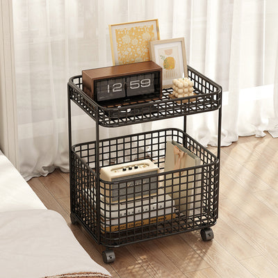 Modern Minimalist Rectangular Hollowed Out Iron Frame End Table 2-Storage For Living Room