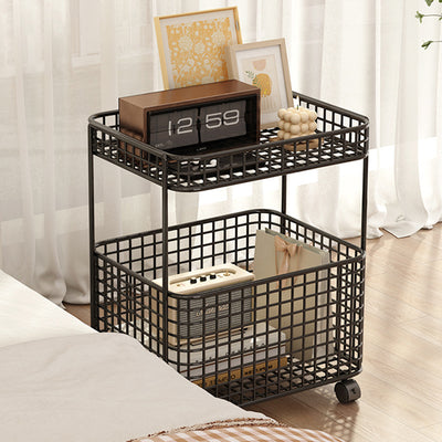 Modern Minimalist Rectangular Hollowed Out Iron Frame End Table 2-Storage For Living Room