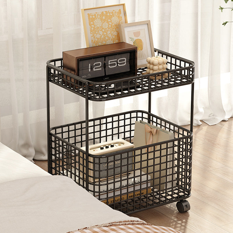 Modern Minimalist Rectangular Hollowed Out Iron Frame End Table 2-Storage For Living Room