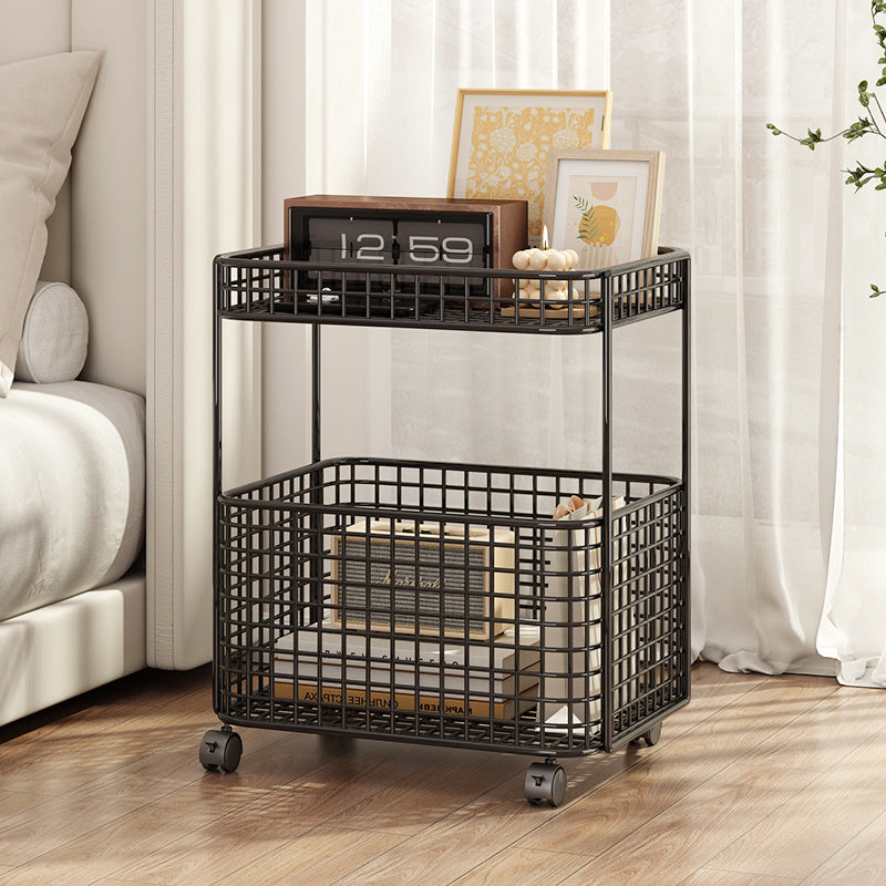 Modern Minimalist Rectangular Hollowed Out Iron Frame End Table 2-Storage For Living Room