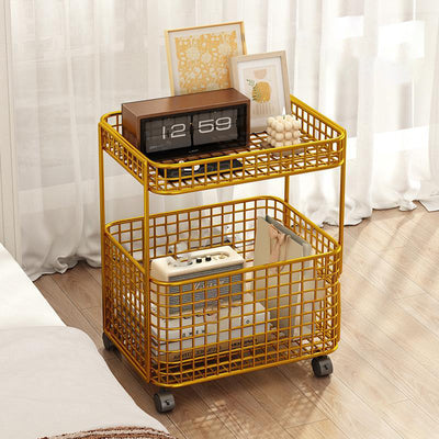 Modern Minimalist Rectangular Hollowed Out Iron Frame End Table 2-Storage For Living Room