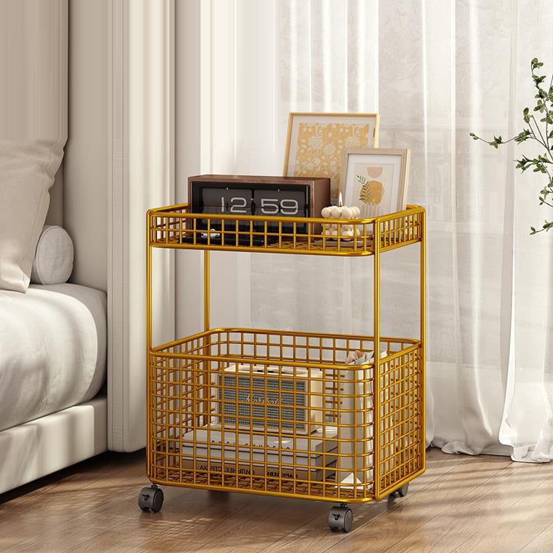 Modern Minimalist Rectangular Hollowed Out Iron Frame End Table 2-Storage For Living Room