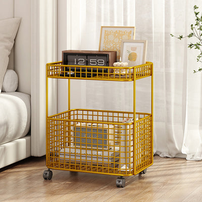 Modern Minimalist Rectangular Hollowed Out Iron Frame End Table 2-Storage For Living Room