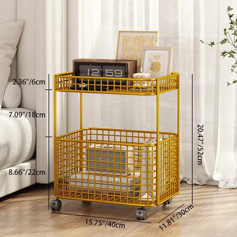 Modern Minimalist Rectangular Hollowed Out Iron Frame End Table 2-Storage For Living Room