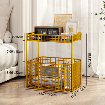 Modern Minimalist Rectangular Hollowed Out Iron Frame End Table 2-Storage For Living Room