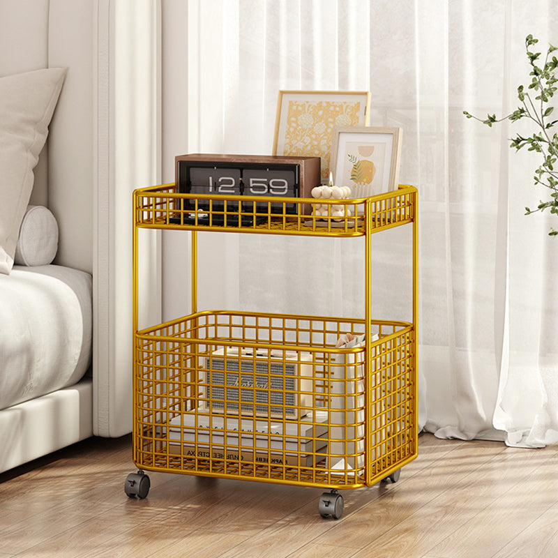 Modern Minimalist Rectangular Hollowed Out Iron Frame End Table 2-Storage For Living Room