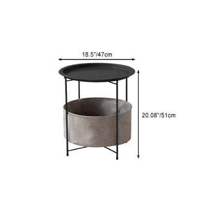 Modern Minimalist Round Iron Fabric End Table 1-Shelf 1-Storage For Living Room