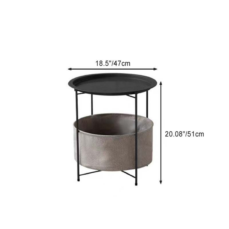 Modern Minimalist Round Iron Fabric End Table 1-Shelf 1-Storage For Living Room