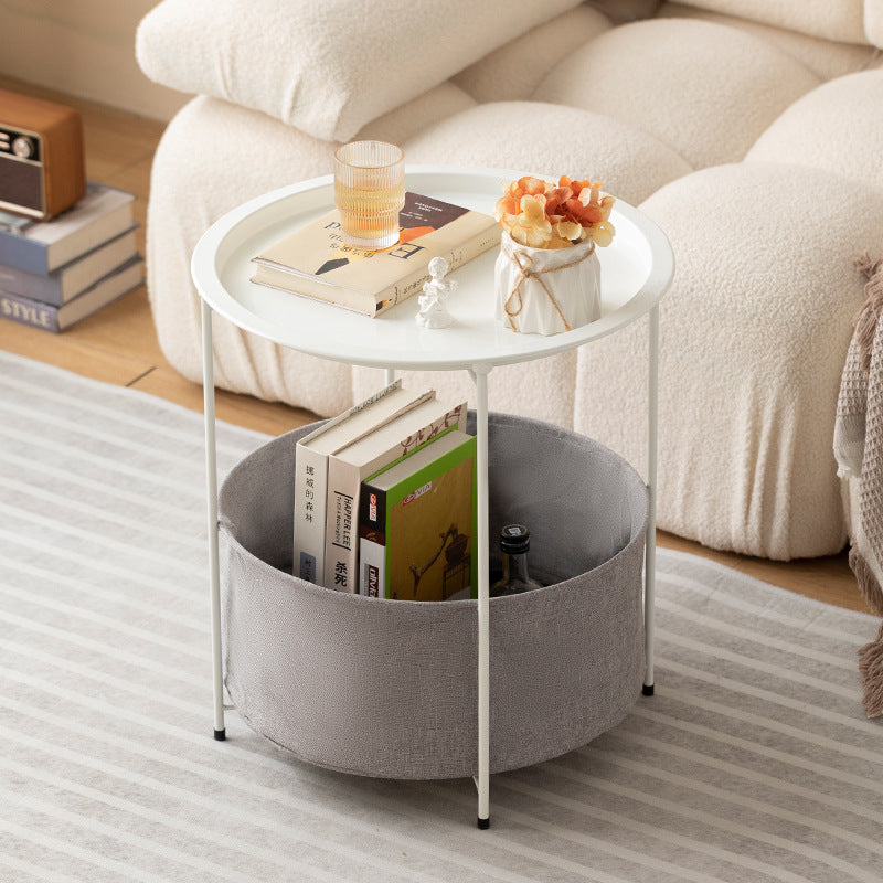 Modern Minimalist Round Iron Fabric End Table 1-Shelf 1-Storage For Living Room