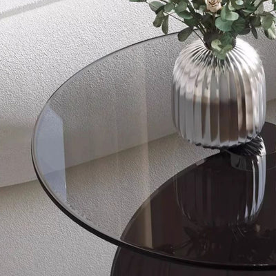 Moderner minimalistischer Multi-Rund-Kombinationstisch aus Glas und Edelstahl für das Wohnzimmer 