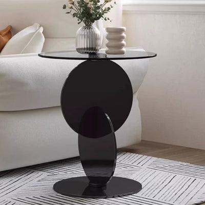 Table basse moderne minimaliste en verre et acier inoxydable à combinaison ronde pour salon 