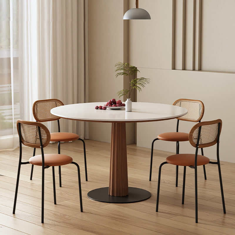 Modern Simplicity Round Slab Solid Wood Carbon Steel Dining Table For Dining Room