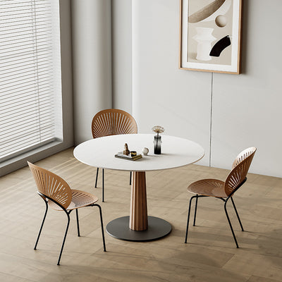 Modern Simplicity Round Slab Solid Wood Carbon Steel Dining Table For Dining Room