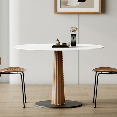 Modern Simplicity Round Slab Solid Wood Carbon Steel Dining Table For Dining Room