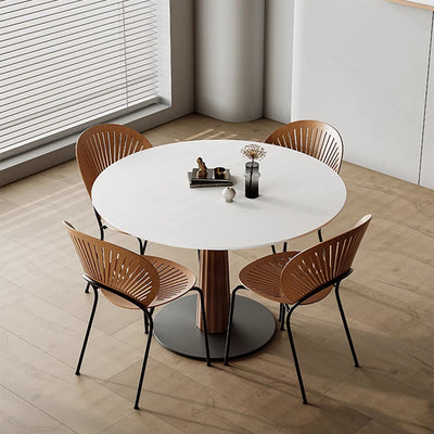 Modern Simplicity Round Slab Solid Wood Carbon Steel Dining Table For Dining Room