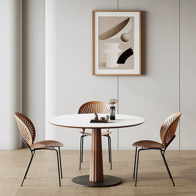 Modern Simplicity Round Slab Solid Wood Carbon Steel Dining Table For Dining Room