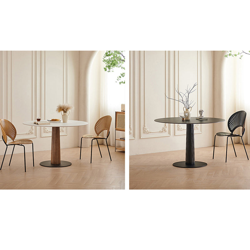 Modern Simplicity Round Slab Solid Wood Carbon Steel Dining Table For Dining Room