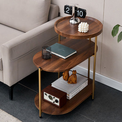 Contemporary Nordic Elliptical Round Iron Plate End Table 3-Tier For Living Room