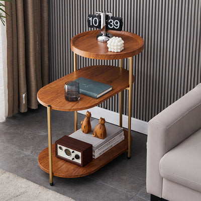 Contemporary Nordic Elliptical Round Iron Plate End Table 3-Tier For Living Room