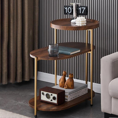 Contemporary Nordic Elliptical Round Iron Plate End Table 3-Tier For Living Room