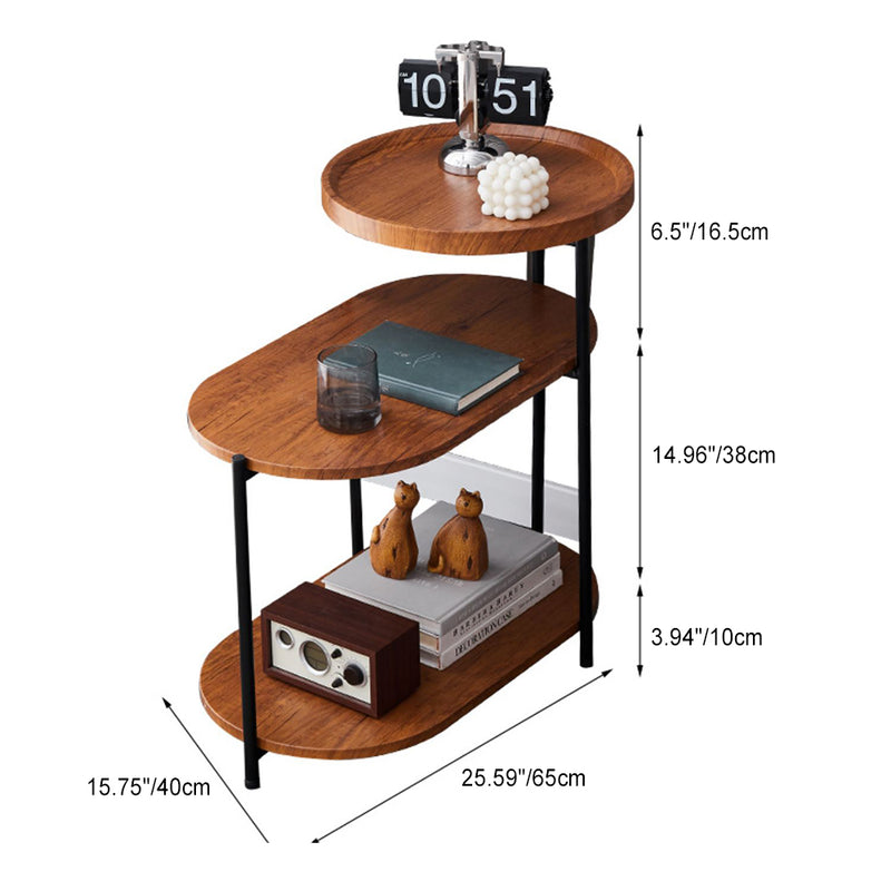 Contemporary Nordic Elliptical Round Iron Plate End Table 3-Tier For Living Room